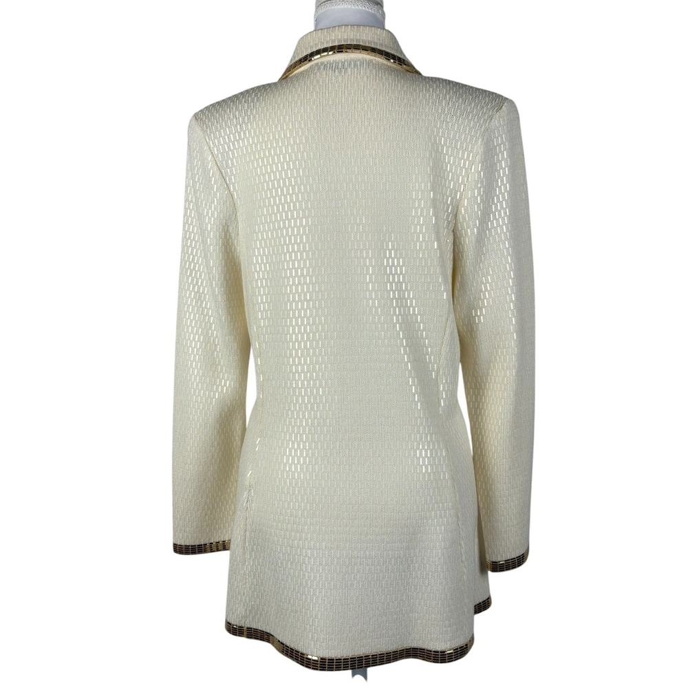St John Separates Knit Jacket Blazer Womens M Ivory Gold Paillettes Evening VTG - Picture 4 of 9